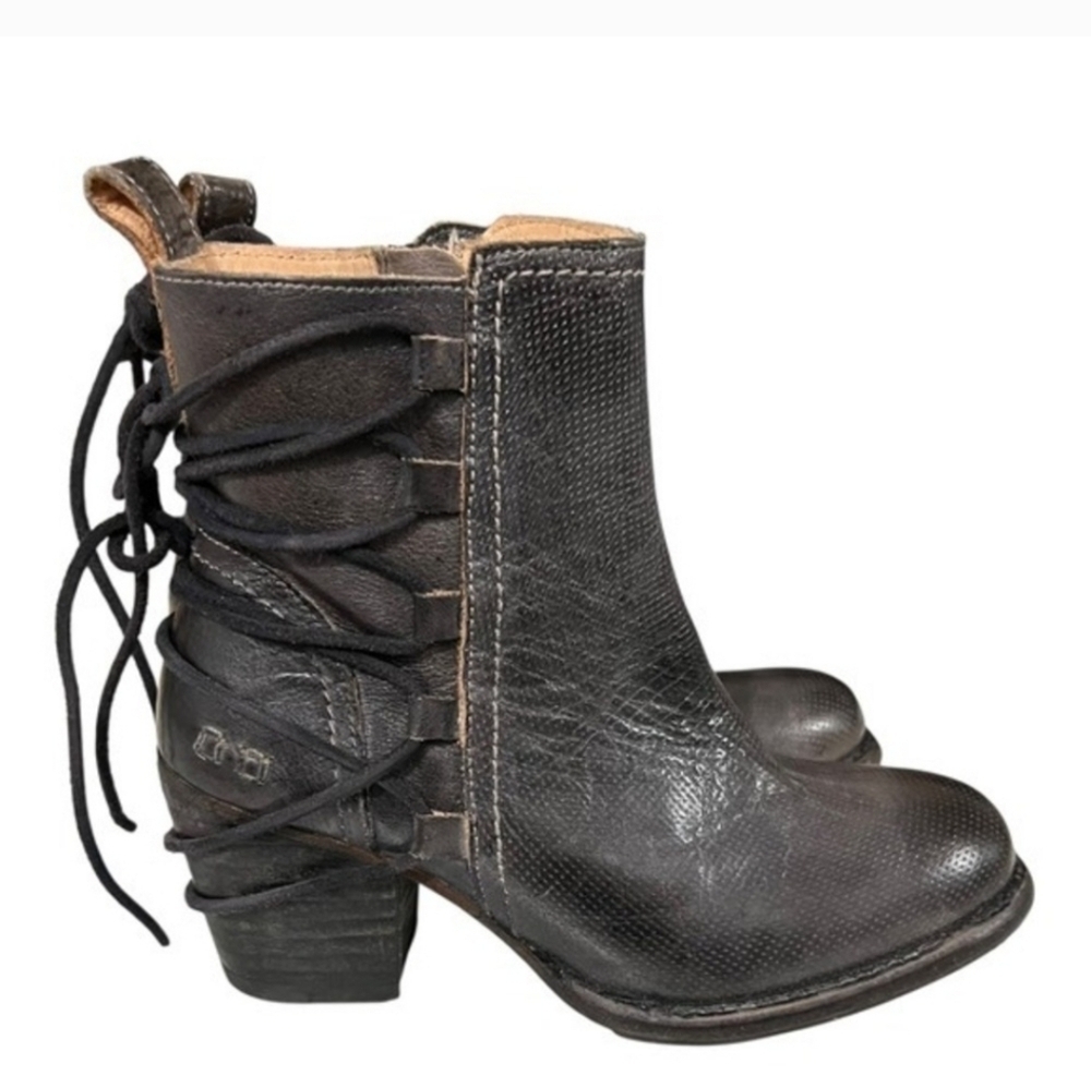 Bed Stu Blaire Graphito Rustic Leather Western Lace-Up Ankle Boots Size 7